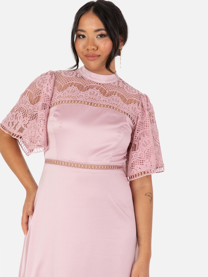 Pink satin lace dress best sale