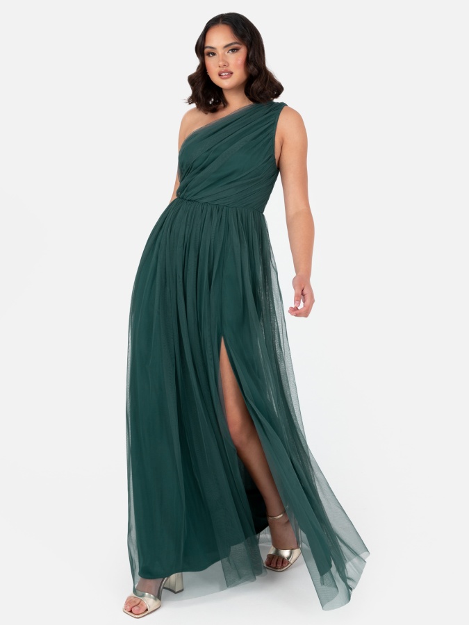 Anaya With Love Recycled Emerald Green One Shoulder Maxi Dress