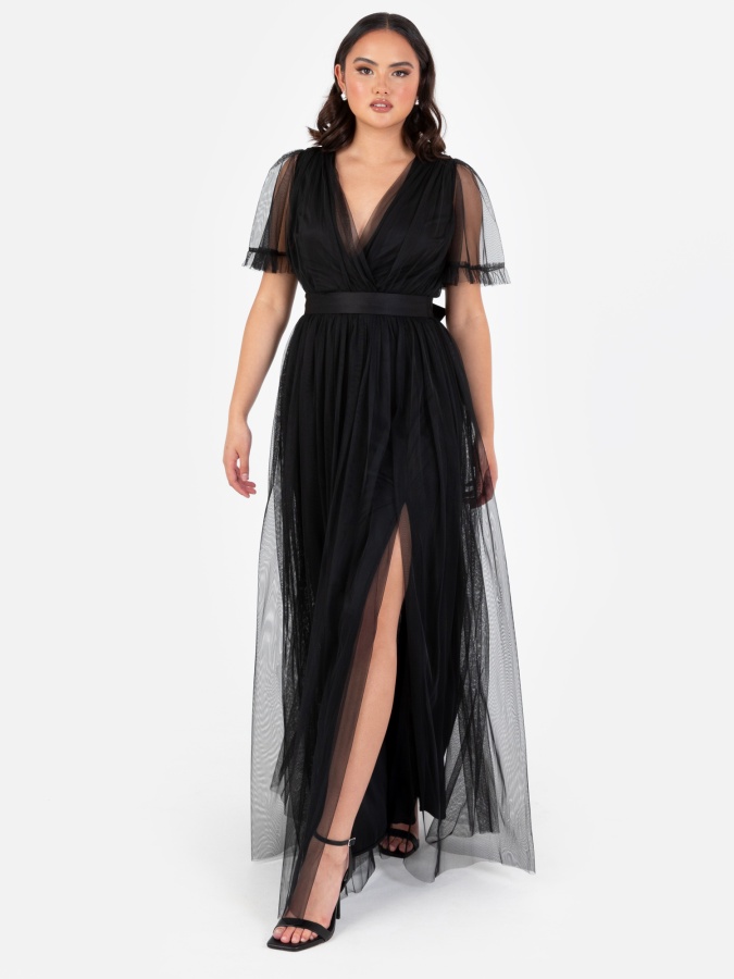 Black wrap maxi dress online