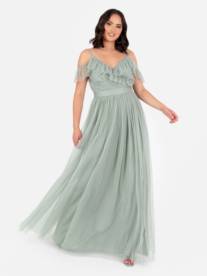 Anaya With Love Recycled Frosty Green Cold Shoulder Maxi Dress with Sash Belt