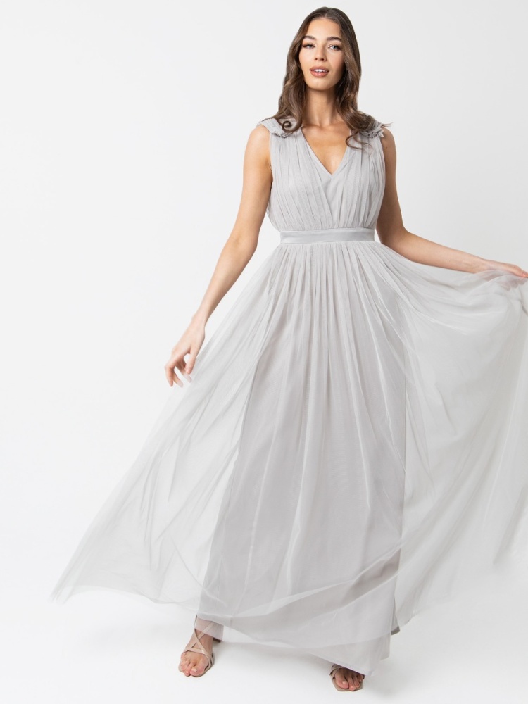 ANGELEYE Grey Sleeveless Embellished Beaded Maxi Dress