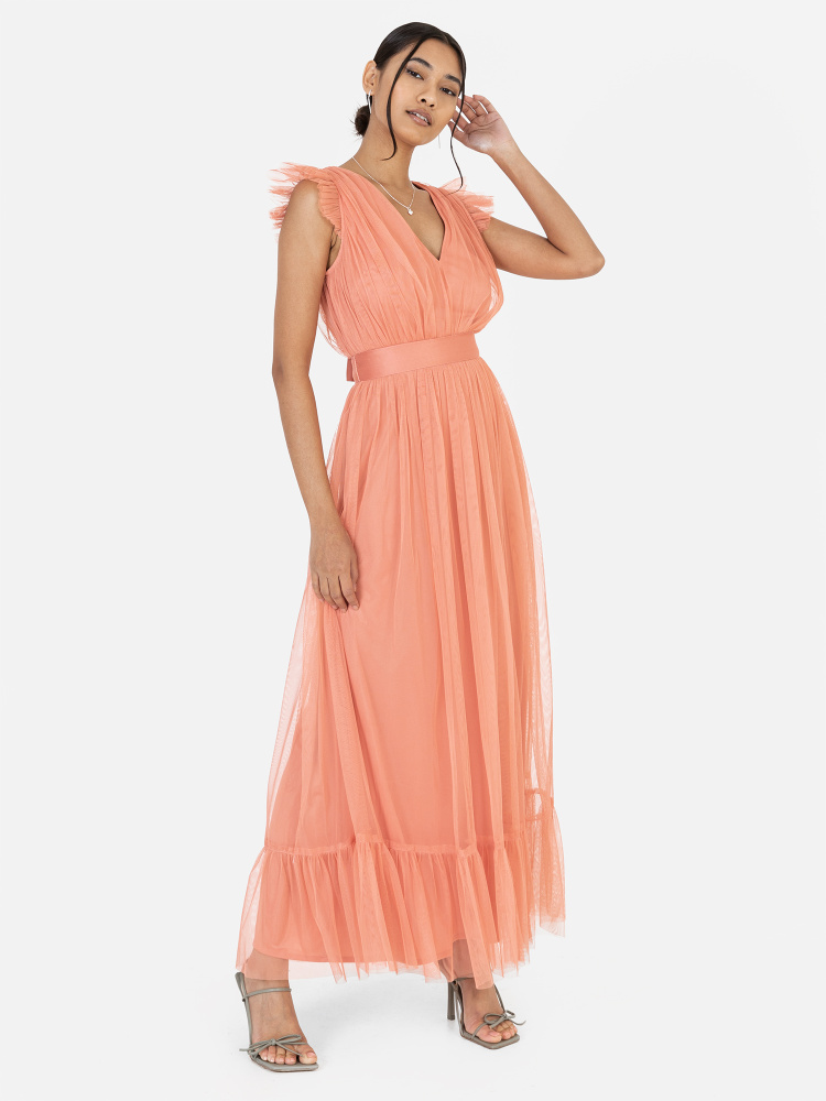 Anaya With Love Recycled Coral Midaxi Dress with Sash Belt