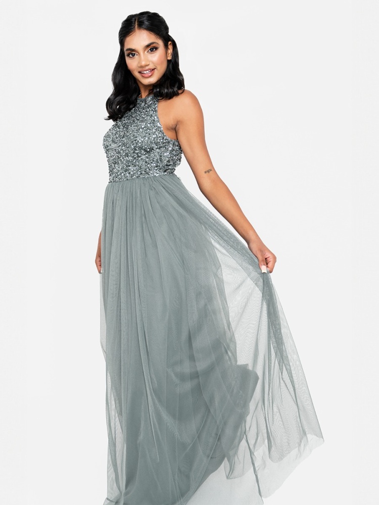 Maya Antonia Tie-Dye Gray-Beige Stunning Halter Flowy Maxi Dress,Beach,Plus  Size